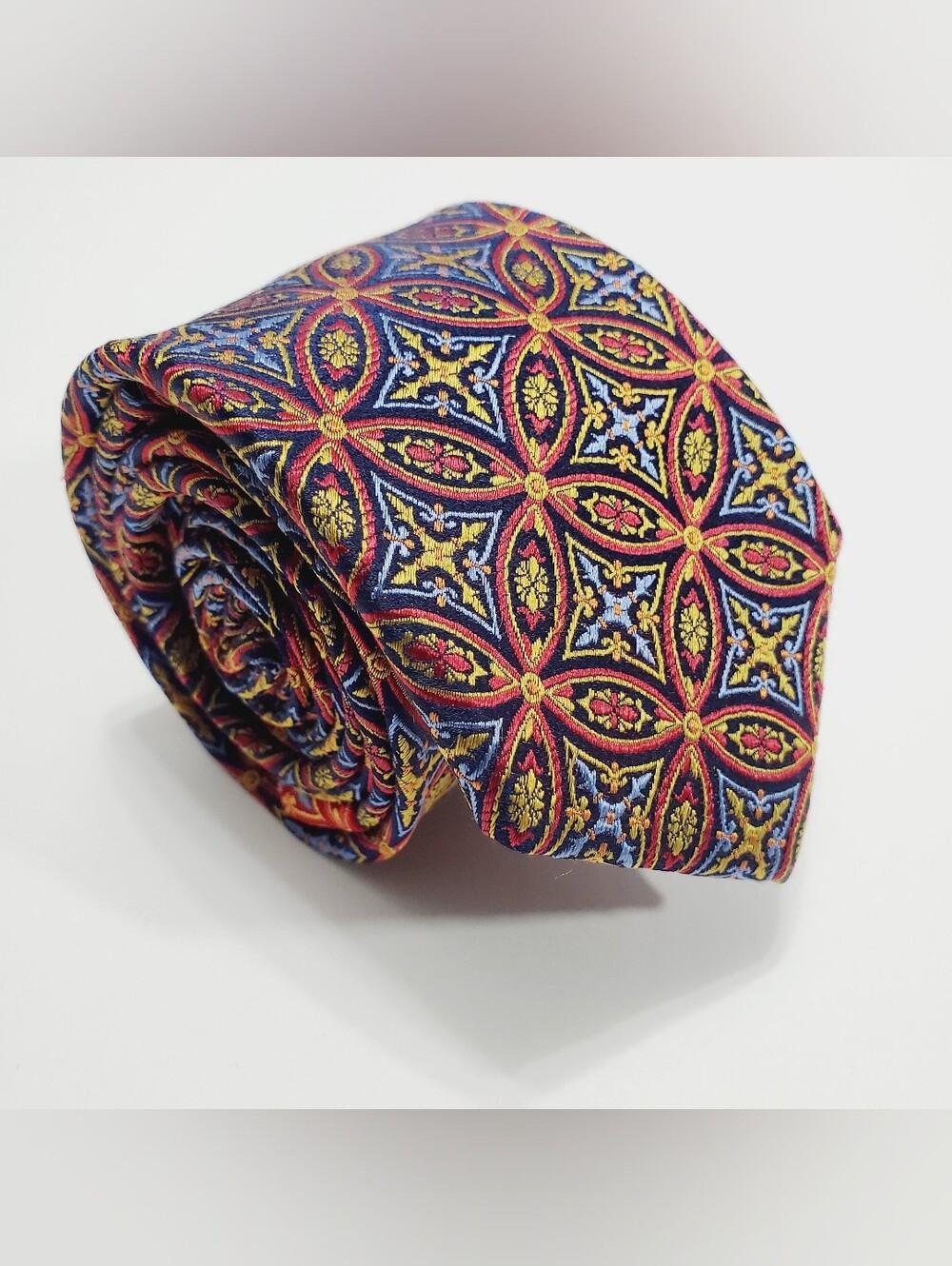 Haines & Bonner Men's Silk Neck Tie Multicolor Geometric Pattern Jacquard Fabric